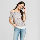 Women's Striped Short Sleeve Off The Shoulder Top - Almost Famous (juniors') Gray