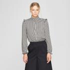 Women's Striped Long Sleeve Silky Ruffle Blouse - Who What Wear Black/cream Xs, Black/cream