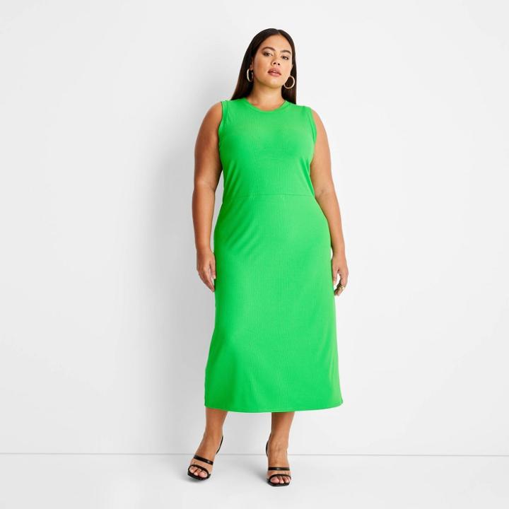 Women's Plus Size Sleeveless Ribbed Cut Out Back A-line Dress - Future Collective With Kahlana Barfield Brown Green