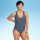Women's Slanted Medium Coverage One Piece Swimsuit - Kona Sol Navy Stripe