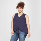 Women's Plus Size Tie Front Tank Top - Universal Thread Navy (blue) X