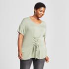 Women's Plus Size Lace-up Short Sleeve Top - Ava & Viv Green X