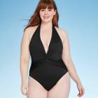 Women's Plunge Neck Drape Medium Coverage One Piece Swimsuit - Kona Sol Black S, Women's,