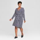Women's Plus Size Striped Wrap Dress - Ava & Viv Navy/white