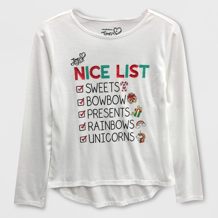 Nickelodeon Girls' Jojo Siwa 'nice List' Long Sleeve T-shirt - Ivory