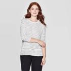 Women's Striped Long Sleeve Crewneck T-shirt - A New Day Cream (ivory)
