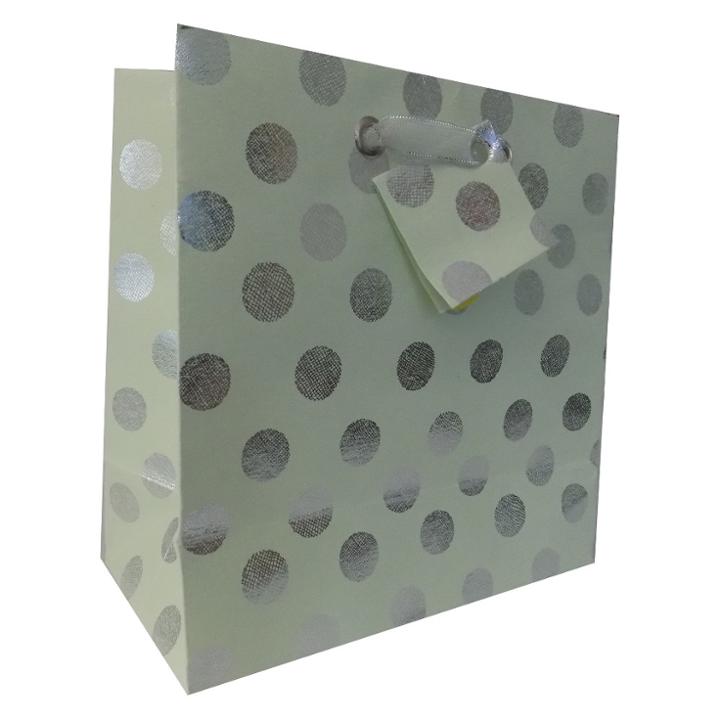 Spritz Green Polkadots Cotton Recycled Handmade Paper Gift Bag -