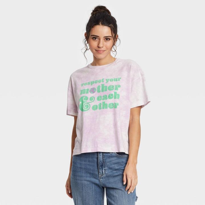 Women's Tie-dye Short Sleeve Boxy T-shirt - Universal Thread Light Purple