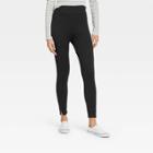 Women's Brushed Leggings With Foldover Waistband And Split Hem Cuffs - A New Day Black