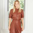 Women's Faux Leather Puff Elbow Sleeve Button-down Shirt - Who What Wear Brown