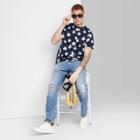 Men's Floral Print Short Sleeve T-shirt - Original Use Navy Blue