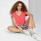 Women's Short Sleeve Boxy Cropped V-neck T-shirt - Wild Fable Red