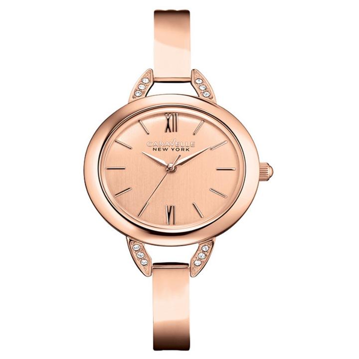 Caravelle New York By Bulova Women's Rose Gold-tone Stainless Steel Bangle Bracelet Watch - 44l133, Size: