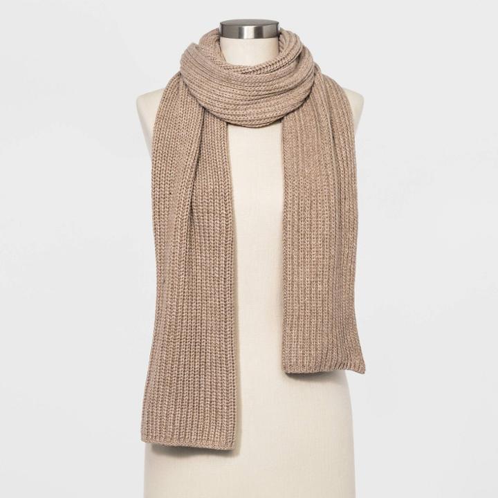 Women's Shaker Stitch Knit Scarf - A New Day Oatmeal Heather One Size, Oatmeal Grey