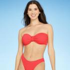 Women's Knot-front Pucker Bandeau Bikini Top - Shade & Shore Coral Red
