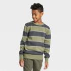 Boys' Rugby Striped Crew Neck Sweater - Cat & Jack Olive Green