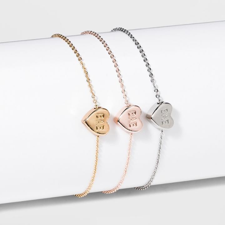 Engraved Bae Initial Detail Heart Mixed Bracelet Set 3ct - Wild Fable,