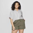 Women's Plus Size Striped Short Sleeve Camp Shirt - Universal Thread Black