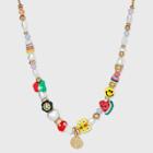 Smiley Face Pearl And Fruit Beaded Necklace - Wild Fable , White