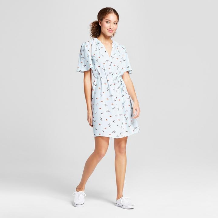 Women's Printed Short Sleeve Tie Waist Crepe Dress - A New Day