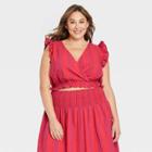 Women's Plus Size Flutter Sleeveless Cropped Wrap Top - Universal Thread Red