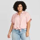 Women's Plus Size Polka Dot Short Sleeve Collared Camp Shirt - Universal Thread Pink 1x, Women's,