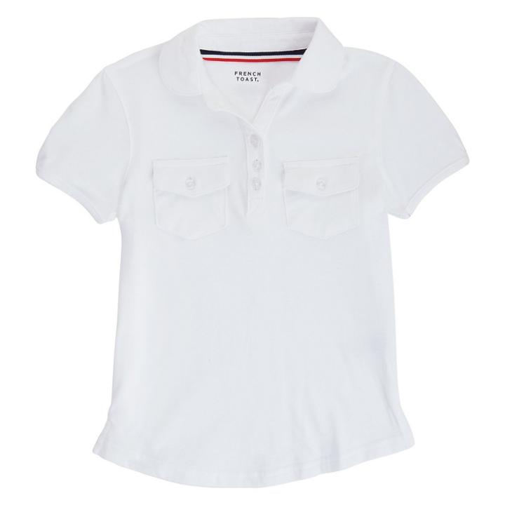 French Toast Girls' Short Sleeve Knit Double Pocket Polo - White