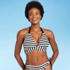 Women's Faux Wrap Halter Bikini Top - Kona Sol Black & White Stripe D/dd Cup