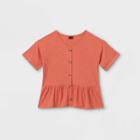 Girls' Button-front Peplum Short Sleeve Top - Art Class Orange