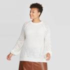 Women's Plus Size Long Sleeve Crewneck Stitch Detail Sweater - Ava & Viv Cream 3x, Women's, Size:
