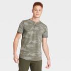 Men's Camo Print Short Sleeve Henley T-shirt - All In Motion Olive Green Camo M, Men's, Size: Medium, Green Green Green