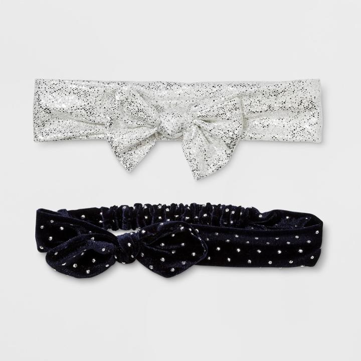 Girls' 2pk Dotted Bow Headwraps - Cat & Jack Navy/silver (blue/silver)