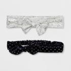 Girls' 2pk Dotted Bow Headwraps - Cat & Jack Navy/silver (blue/silver)