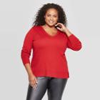 Women's Plus Size V-neck Pullover Sweater - Ava & Viv Red X, Women's