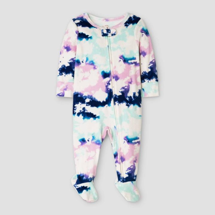 Baby Girls' Tie-dye Footed Pajama - Cat & Jack Blue/purple Newborn