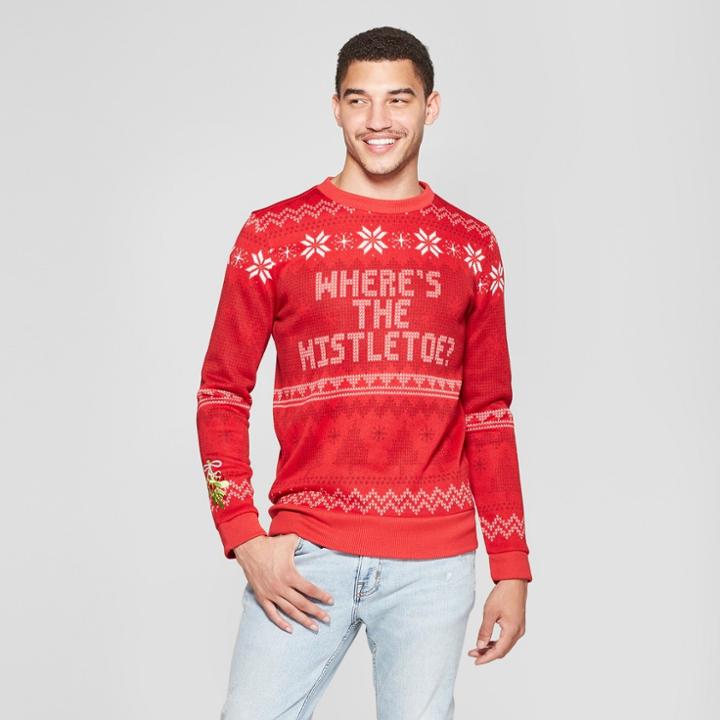 Mad Engine Men's Ugly Holiday Where Da Mistletoe Sweatshirt - Red