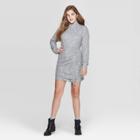 Women's Long Sleeve Mock Turtleneck Cinched Bottom Sweater Mini Dress - Xhilaration Gray