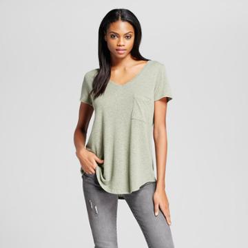 Women's V-neck Tee With Pocket Olive Green S - Mossimo,