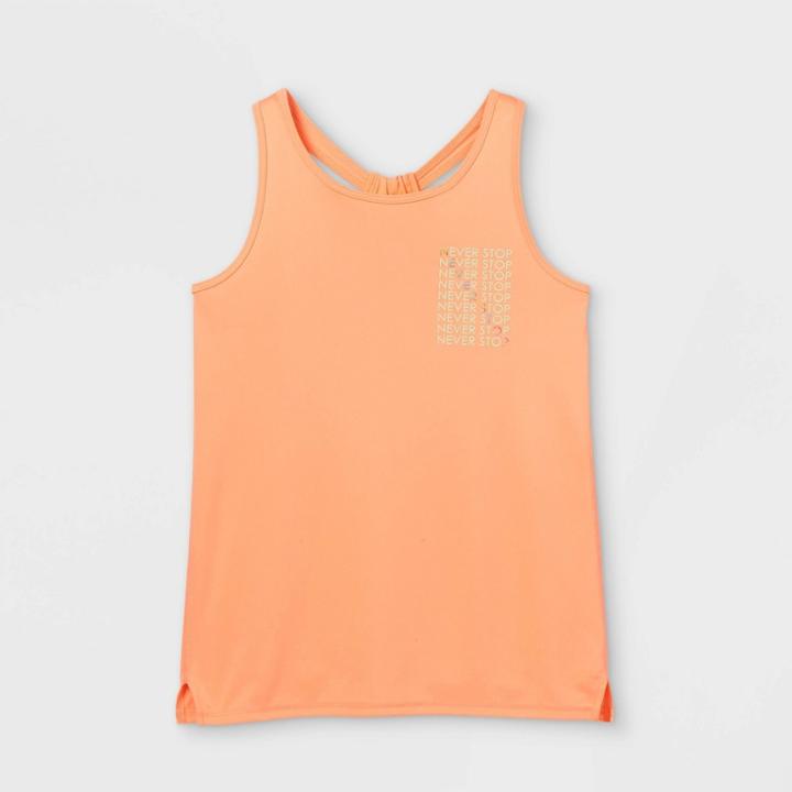 Girls' 'never Stop' Graphic Tank Top - All In Motion Orange