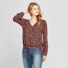 Women's Floral Long Sleeve Wrap Top - Universal Thread Orange