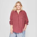 Women's Plus Size Long Sleeve Tie Front Shirt - Universal Thread Burgundy X, Red