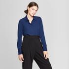 Women's Long Sleeve Collared Button-down Blouse - Prologue Navy Print