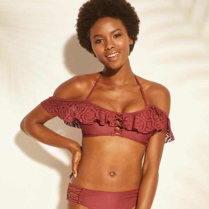 Women's Crochet Off The Shoulder Bikini Top - Xhilaration Clay
