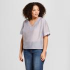 Women's Plus Size Striped Short Sleeve Blouse - A New Day Blue X