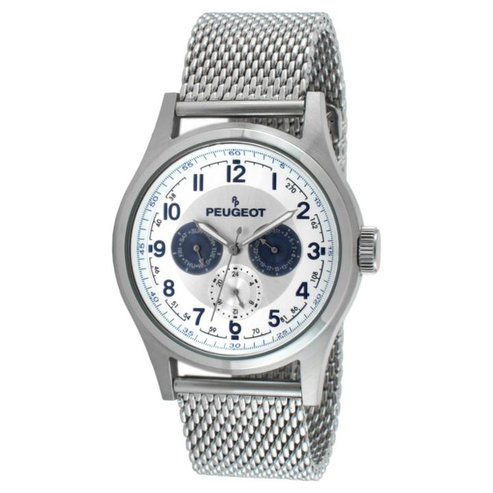 Peugeot Watches Men's Peugeot Stainless Steel Mesh Multifunction Watch -