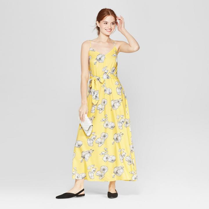 Women's Floral Print Sleeveless Maxi Dress - A New Day Yellow