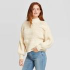 Women's Mock Turtleneck Fringe Pullover Sweater - Universal Thread Cream