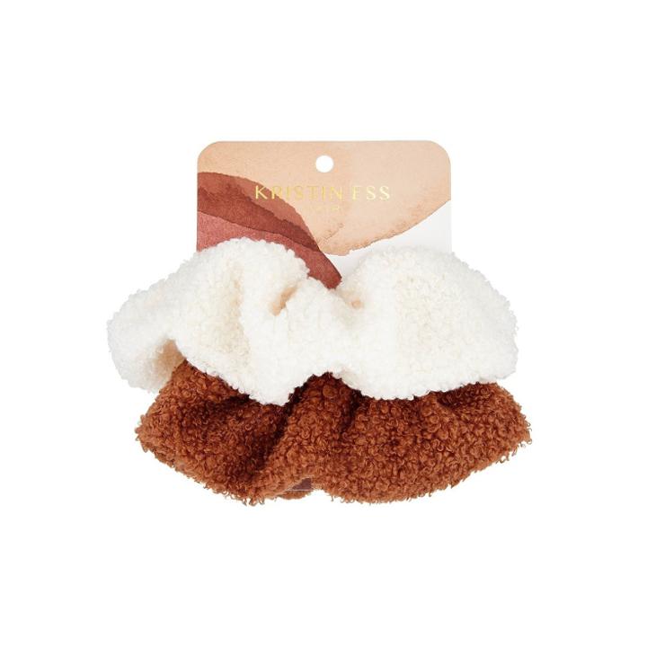 Kristin Ess Cozy Scrunchies - White/rust