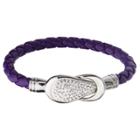 Inox Jewelry Women's Steel Art Purple Italian Leather Bracelet With Preciosa Crystals Magnetic Closure