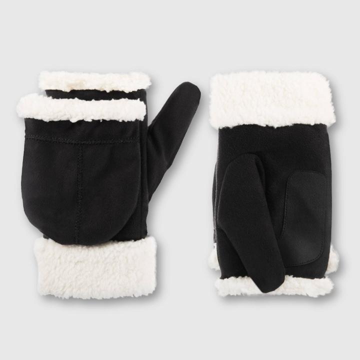 Isotoner Adult Microsuede Flip Top Mittens - Black